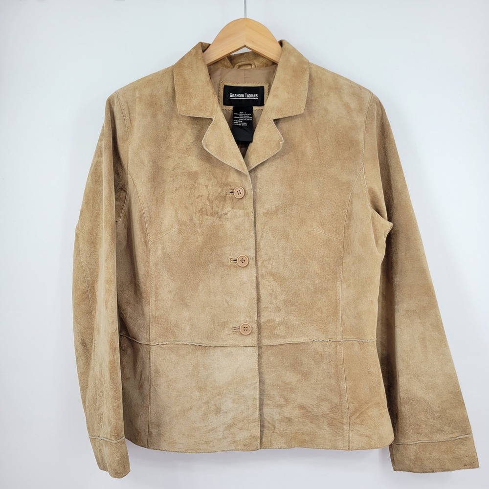 Vintage Y2K Brandon Thomas Leather Suede Jacket Women Large Tan Brown Boho